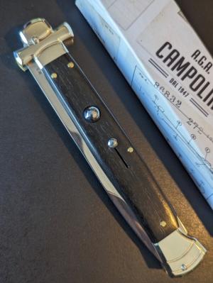  NIB 11"- 28 cm A.G.A. Campolin Maltese lockback auto in super beautiful quality Ebony Wood stiletto