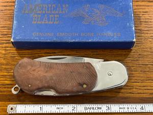 American Blade AB-2 Single Blade Lockback Knife w/Wood Scales Japan