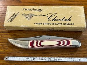 Frost Cutlery 17-546CSM Cheetah Toothpick Knife w/Candy Stripe Micarta Scales Japan