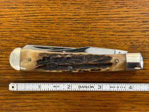 Battle Axe Shouse & Hardin 2-Blade Trapper Knife w/Stag Scales USA