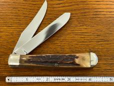Battle Axe Shouse & Hardin 2-Blade Trapper Knife w/Stag Scales USA Battle Axe Shouse & Hardin 2-Blade Trapper Knife w/Stag Scales USA
