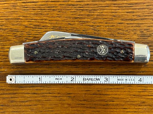 Battle Axe Hickey & Shouse Ltd Ed "Uncle Sam Whittler" 3-Blade Whittler w/Pickbone Scales SN#229 Battle Axe Hickey & Shouse Ltd Ed "Uncle Sam Whittler" 3-Blade Whittler w/Pickbone Scales SN#229