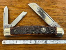 Battle Axe Hickey & Shouse Ltd Ed "Uncle Sam Whittler" 3-Blade Whittler w/Pickbone Scales SN#229 Battle Axe Hickey & Shouse Ltd Ed "Uncle Sam Whittler" 3-Blade Whittler w/Pickbone Scales SN#229