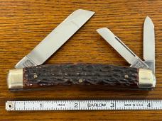 Battle Axe Hickey & Shouse Ltd Ed "Uncle Sam Whittler" 3-Blade Whittler w/Pickbone Scales SN#229 Battle Axe Hickey & Shouse Ltd Ed "Uncle Sam Whittler" 3-Blade Whittler w/Pickbone Scales SN#229