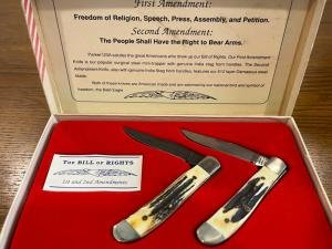Parker-Edwards Limited Ed 1st & 2nd Amendment Commermorative Trapper Folding Knife Set SN#093
