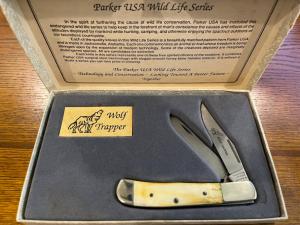 Parker-Edwards AW1423-2 Ltd Ed Wildlife Series Wolf Trapper Knife w/Smooth Bone Scales SN#531