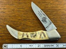 National Blade "Golden Eagle" Scrimshaw Single-Blade Clasp Lockback w/Ivory Bone Scales 