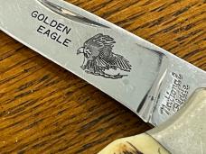 National Blade "Golden Eagle" Scrimshaw Single-Blade Clasp Lockback w/Ivory Bone Scales 