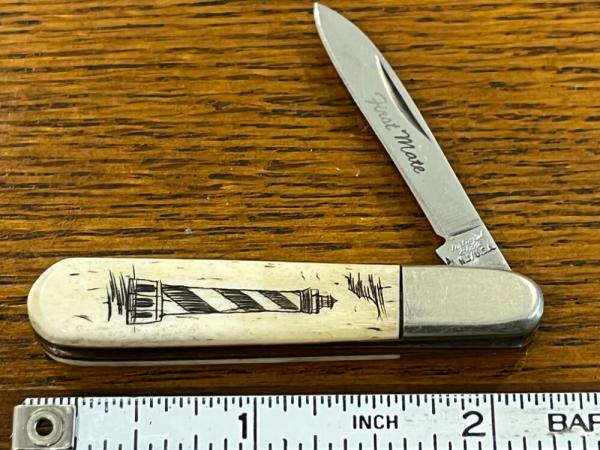 National Blade "First Mate" Scrimshaw Single-Blade Barlow Knife w/Ivory Bone Scales Japan National Blade "First Mate" Scrimshaw Single-Blade Barlow Knife w/Ivory Bone Scales Japan