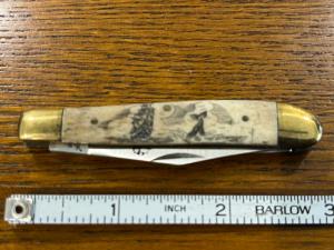 National Blade "Flying Cloud" Scrimshaw 2-Blade Copperhead Knife w/Ivory Bone Scales Japan