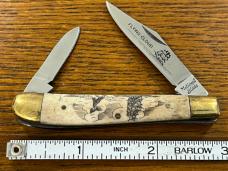 National Blade "Flying Cloud" Scrimshaw 2-Blade Copperhead Knife w/Ivory Bone Scales Japan