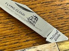 National Blade "Flying Cloud" Scrimshaw 2-Blade Copperhead Knife w/Ivory Bone Scales Japan
