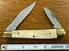 National Blade "Flying Cloud" Scrimshaw 2-Blade Copperhead Knife w/Ivory Bone Scales Japan