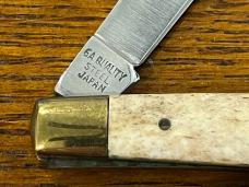 National Blade "Flying Cloud" Scrimshaw 2-Blade Copperhead Knife w/Ivory Bone Scales Japan