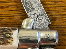 Falcon Folding Stilleto w/Damascus Blade & Stag Scales Italy 