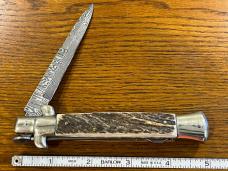 Falcon Folding Stilleto w/Damascus Blade & Stag Scales Italy 