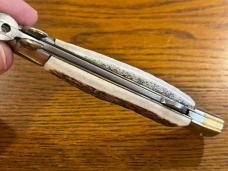 Falcon Folding Stilleto w/Damascus Blade & Stag Scales Italy 