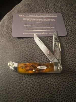 2010 Case XX USA TH 62165 SS Autumn Bone Handle Pocket Hunter Custimized By Joshua B Kidd With COA