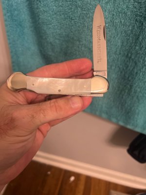 WEIDMANNSHEIL Solingen Germany Genuine Mother Of Pearl 4 5/8" Long Lockback With Single Blade With W