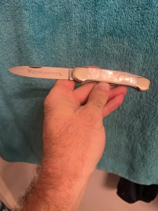 WEIDMANNSHEIL Solingen Germany Genuine Mother Of Pearl 4 5/8" Long Lockback With Single Blade With W WEIDMANNSHEIL Solingen Germany Genuine Mother Of Pearl 4 5/8" Long Lockback With Single Blade With W