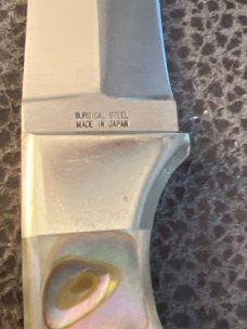Parker Cultery Co Surgical Steel Made In Japan 3" Long Abalone Handle With A 3" Blade Make A T Knife Parker Cultery Co Surgical Steel Made In Japan 3" Long Abalone Handle With A 3" Blade Make A T Knife