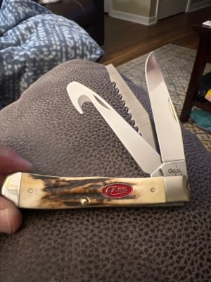 2007 Case XX USA 5354GS SS Fat & Gnarly Stag Handle Trapper With Speer, Guthook & Saw Blade Like New