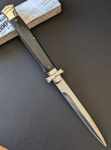 NIB 11"- 28 cm A.G.A. Campolin Maltese lockback auto in super beautiful quality Ebony Wood stiletto NIB 11"- 28 cm A.G.A. Campolin Maltese lockback auto in super beautiful quality Ebony Wood stiletto