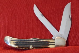 QUEEN STEEL # 39 FOLDING HUNTER 1958 – 1960 TANG STAMP IS Q STEEL ETCHED BLADE WINTERBOTTOM BONE 