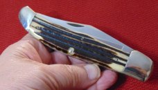 QUEEN STEEL # 39 FOLDING HUNTER 1958 – 1960 TANG STAMP IS Q STEEL ETCHED BLADE WINTERBOTTOM BONE 