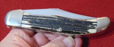 QUEEN STEEL # 39 FOLDING HUNTER 1958 – 1960 TANG STAMP IS Q STEEL ETCHED BLADE WINTERBOTTOM BONE 
