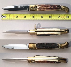 8" Bird's Head Springer Auto Stiletto, Stag, NOS vintage collector knife, c.1984