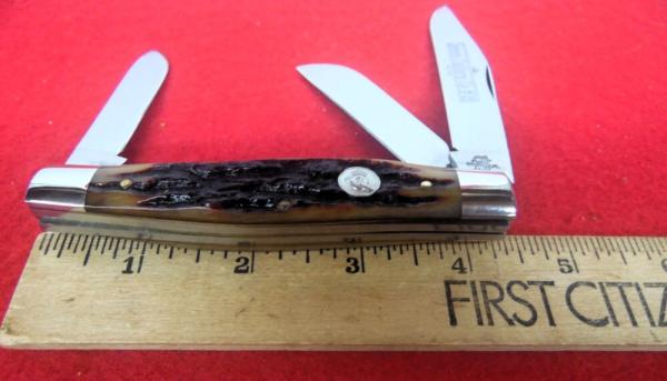 QUEEN CUTLERY CO TITUSVILLE #49 AMBER BONE LARGE STOCKMAN PH-D2 TOOL STEEL MINT YEAR UNKNOWN QUEEN CUTLERY CO TITUSVILLE #49 AMBER BONE LARGE STOCKMAN PH-D2 TOOL STEEL MINT YEAR UNKNOWN