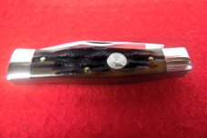QUEEN CUTLERY CO TITUSVILLE #40 GUNSTOCK JACK AMBER BONE STAG TOOL STEEL MINT YR.UNKNOWN