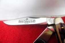 QUEEN CUTLERY CO TITUSVILLE #9 STOCKMAN 4" AMBER BONE STAG TOOL STEEL MINT YR.UNKNOWN