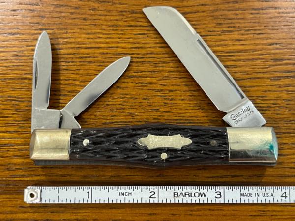 Crandall 3-Blade Folding Knife w/Jigged Black Bone Scales Germany Crandall 3-Blade Folding Knife w/Jigged Black Bone Scales Germany