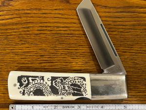 Gutmann 11-348 American Tanto Blade Folding Knife w/Engraved Bone Scales Japan 