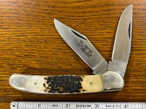 I*XL Wostenholm 2-Blade Copperhead Knife w/Jigged Bone Scales