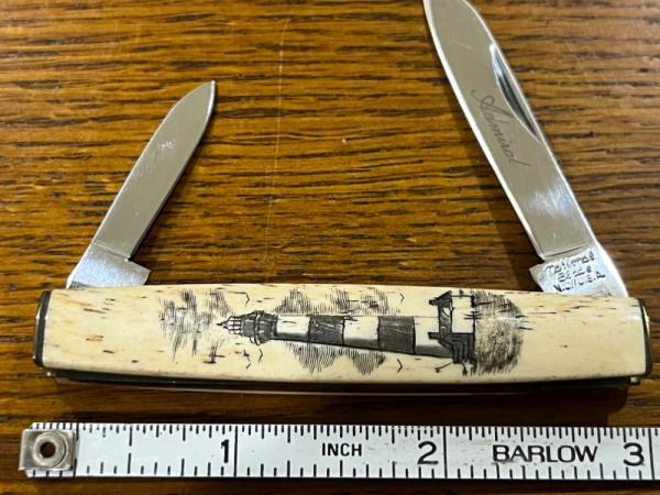 National Blade Admiral 2-Blade Pen Knife w/Scrimshaw Smooth Bone Scales Japan National Blade Admiral 2-Blade Pen Knife w/Scrimshaw Smooth Bone Scales Japan