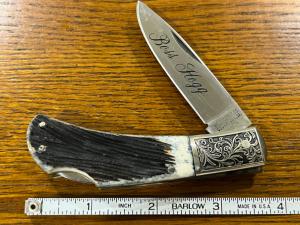 Wallace Cut. Co. Boss Hogg Lockback Knife w/ Bone Scales & Embellished Bolsters Japan