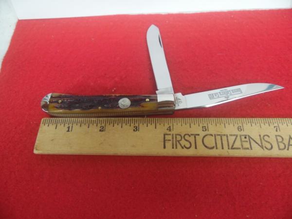 15% OFF QUEEN #19 SLIMLINE 4" TRAPPER TITUSVILLE AMBER BONE STAG BEAUTY MINT YR UNKNOWN