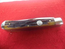 15% OFF QUEEN #19 SLIMLINE 4" TRAPPER TITUSVILLE AMBER BONE STAG BEAUTY MINT YR UNKNOWN