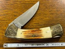 Parker-IMAI K-116 Bald Ruler Lockback Knife w/Scrimshaw Bone Scales & Engraved Bolisters Japan Parker-IMAI K-116 Bald Ruler Lockback Knife w/Scrimshaw Bone Scales & Engraved Bolisters Japan