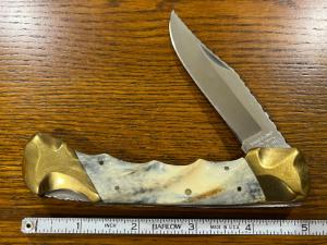 Parker-IMAI K139 Single-Blade Lockback Knife w/Sculpted Bone Scales & Custom Filework Japan