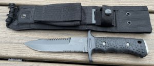Gerber Silver Trident Knife, Watson-Harsey Fixed Blade Serrated with BlackhawkSheath