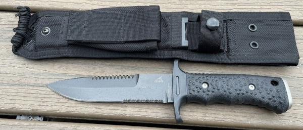 Gerber Silver Trident Knife, Watson-Harsey Fixed Blade Serrated with BlackhawkSheath Gerber Silver Trident Knife, Watson-Harsey Fixed Blade Serrated with BlackhawkSheath