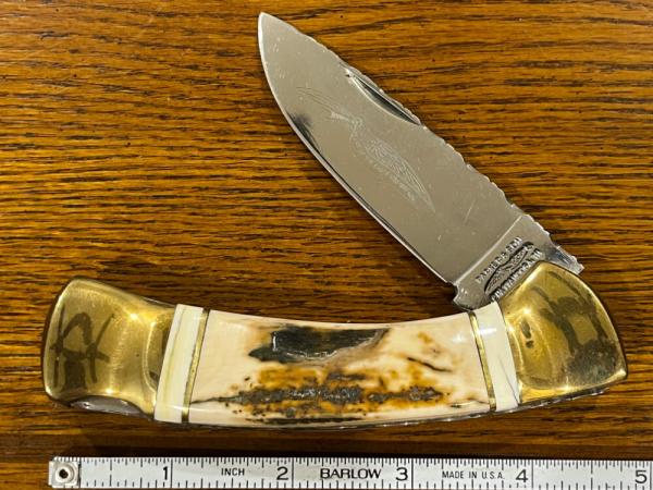 Parker & Son K407 Single-Blade Lockback Knife w/Inlaid Stag Scales & GEM Custom Filework 