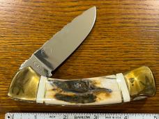 Parker & Son K407 Single-Blade Lockback Knife w/Inlaid Stag Scales & GEM Custom Filework 