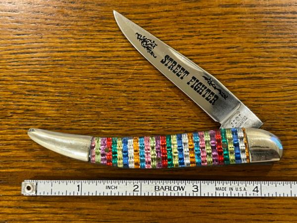 Star 3380 Street Fighter Toothpick Knife w/Multi-Colored Celluloid Scales Japan Star 3380 Street Fighter Toothpick Knife w/Multi-Colored Celluloid Scales Japan