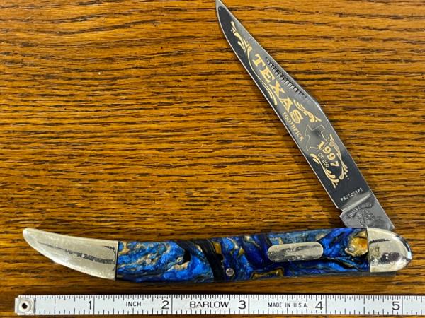 Fight'n Rooster Ltd Ed 1997 "Texas" Toothpick Knife w/Blue Swirl Celluloid Scales PROTOTYPE Germany Fight'n Rooster Ltd Ed 1997 "Texas" Toothpick Knife w/Blue Swirl Celluloid Scales PROTOTYPE Germany