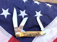 J A Henckels 3 Blade Stockman Knife - Nice Stag Handles- NOS & M/NM
